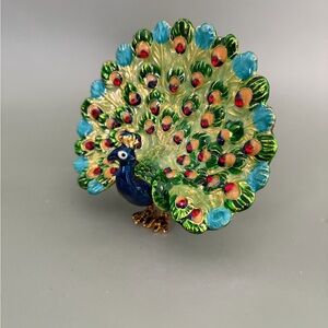 Vintage Jeweled Peacock Trinket Box with Rhinestones (Blue)